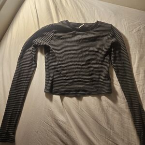 Striped Black and Gray Women's Crop Top